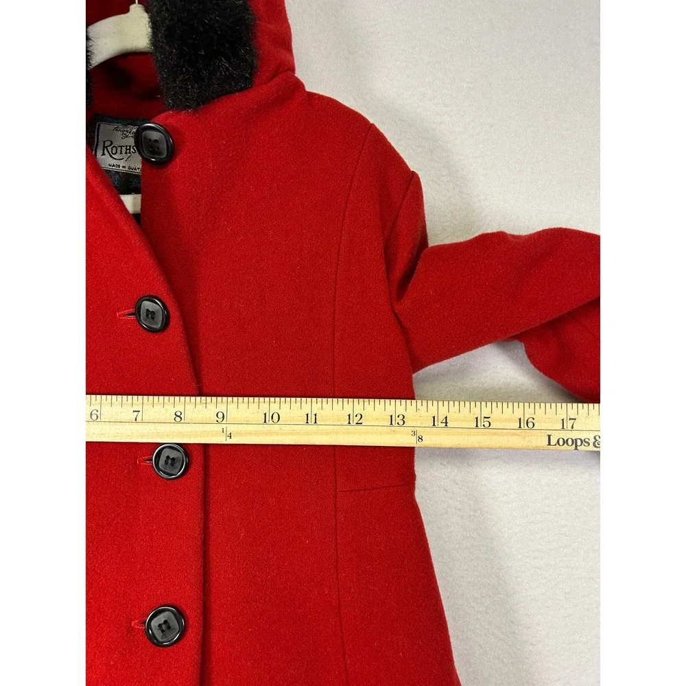 Vintage Holiday Rothschild Kids Size 6 Red Wool Hooded Faux Fur Trim Coat C56329